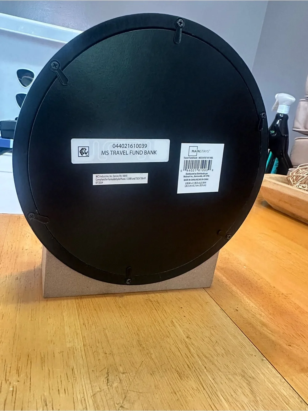 Mainstays Travel Fund Round Coin Bank - Black Frame